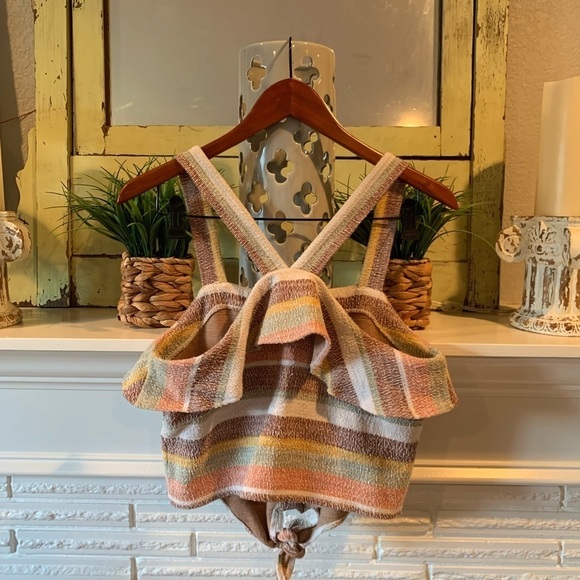 Texture & Thread Madewell Striped Knit Ruffle Accent Tank Top Size Small - Picture 4 of 4